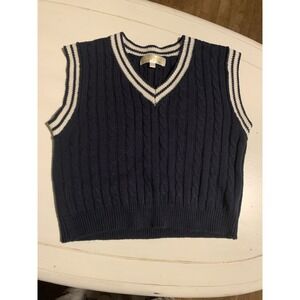 Sugar Moon Women Junior's Blue Cable-Knit Academia Sleeveless Sweater Size Sm